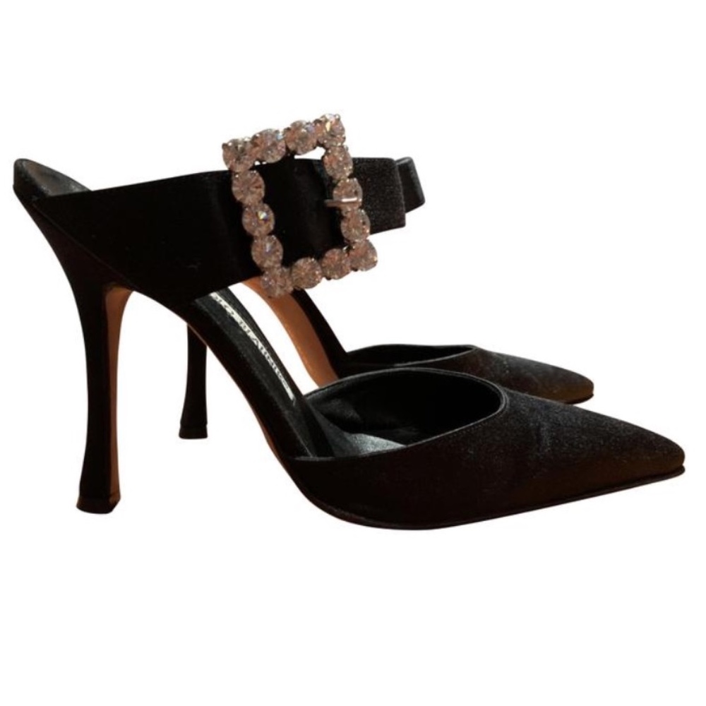 Manolo Blahnik Black Satin Heels